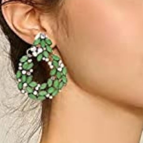 NWT green iridescent rhinestone statement earrings - Picture 5 of 5